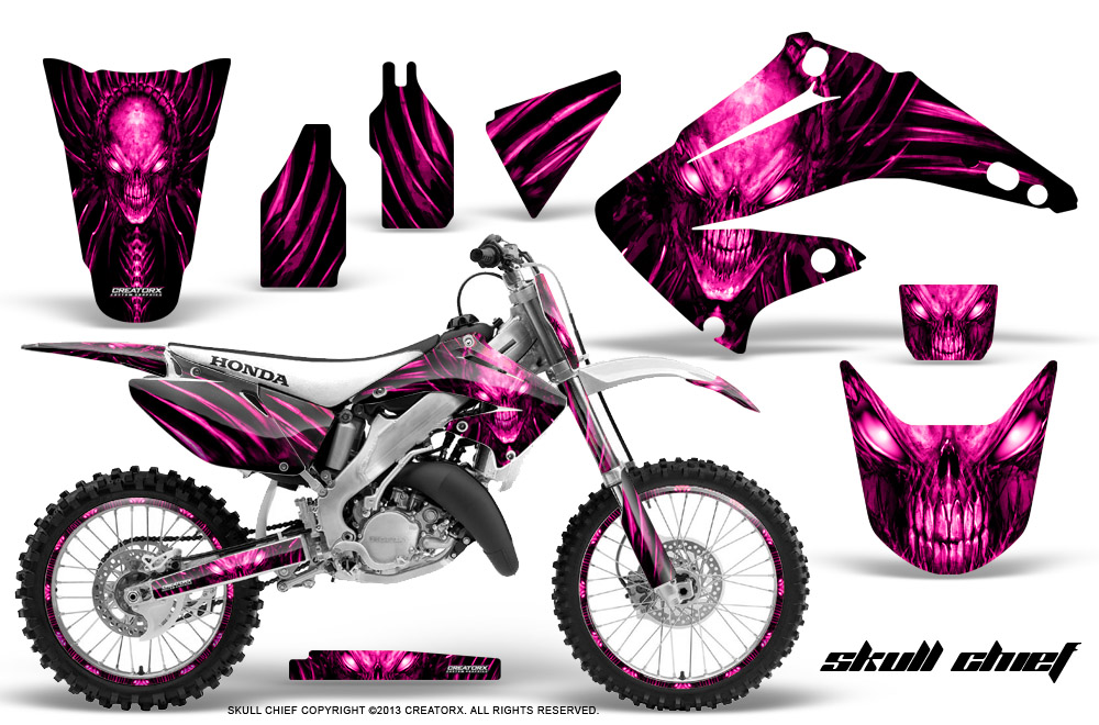 Honda CR125 CR250 02-10 Graphics Kit Skull Chief Pink NP Rims